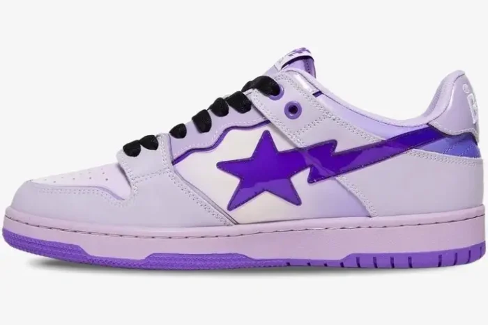 Side view of BAPE Sk8 Sta M1 Purple Gradient low-top sneaker featuring a purple star logo. - SKU 1I30191003-PUR