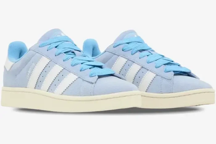 Adidas Campus 00s Ambient Sky Blue and White sneakers, three-quarter side view perspective. - SKU GY9473