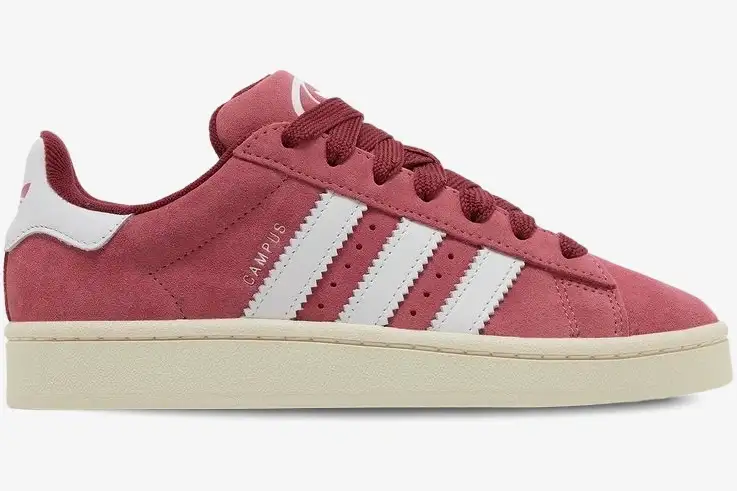 adidas-campus-00s-pink-strata-side-view-hp6286-958-886 Adidas Campus 00s Pink Strata sneakers in a side profile view featuring pink suede and white stripes. - SKU hp6286