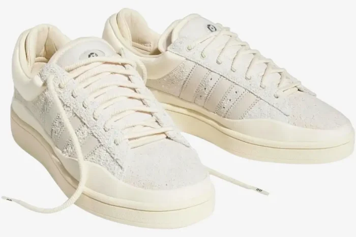 Adidas Campus Light x Bad Bunny Cream sneakers shown from a three-quarter front angle. - SKU FZ5823