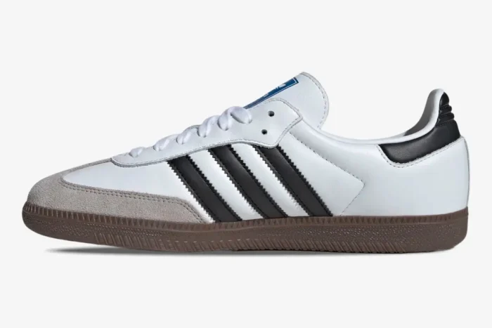 Adidas Samba OG sneaker in white and gum brown, side profile view. - SKU JK3367