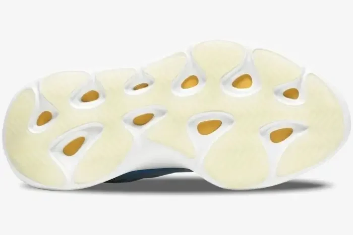 Bottom outsole view of Adidas Yeezy 700 V3 Arzareth sneakers in white and cream with yellow accents. - SKU G54850