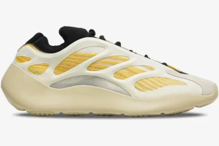 Adidas Yeezy 700 V3 Safflower sneaker in yellow and cream, shown from a side profile view. - SKU G54853