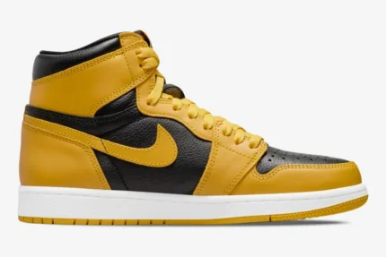 Air Jordan 1 High OG Pollen sneaker in yellow and black, side profile view against a white background.