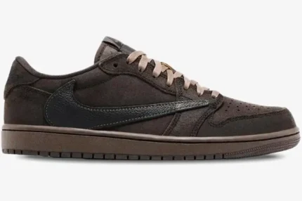 Air Jordan 1 Low OG SP Travis Scott Velvet Brown sneaker, side profile view. - SKU DM7866-202