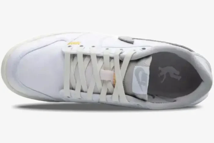 Top-down view of the Air Jordan 1 Low x Union LA sneaker in white and neutral grey with white laces. - SKU DO8912-101