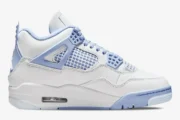 Side profile of the white and light blue Air Jordan 4 Forget Me Not Custom Woman's sneaker. - SKU HV0823-100