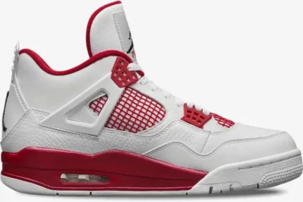 Side profile of Air Jordan 4 Retro Alternate 89 sneakers in white and gym red tumbled leather. - SKU 308497-106