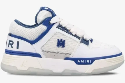 Amiri MA-1 sneaker in white and blue, side profile view showing mesh panels and logo details. - SKU AMFOSR1048454
