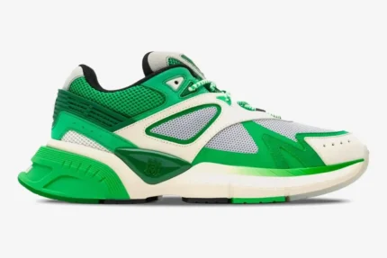 Amiri MA Runner Low green and cream leather and suede sneakers, side profile view. - SKU AMFOSR1020-310