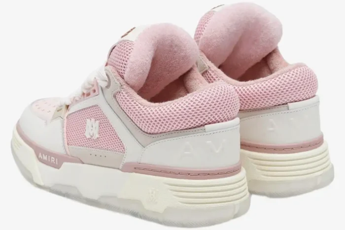 Rear view of Amiri MA-1 Women's Sneakers in Pink Alabaster White with chunky soles. - SKU AWFOSR1080-628