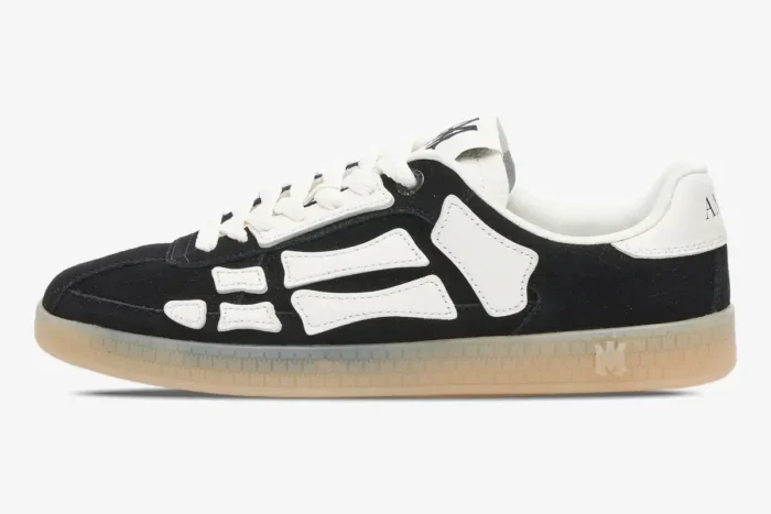 Amiri Pacific Bones sneaker in black and white with a gum sole, side profile view. - SKU amfosr1102-001