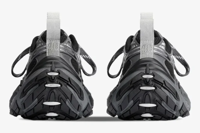 Rear view of Balenciaga 10XL sneakers in grey, black, and silver with chunky soles and heel pull tabs. - SKU 815859W2MV21012