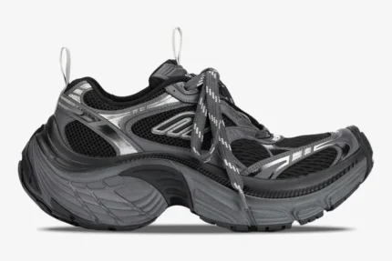 Balenciaga 10XL Sneaker in grey, black, and silver, side profile view. - SKU 815859W2MV21012