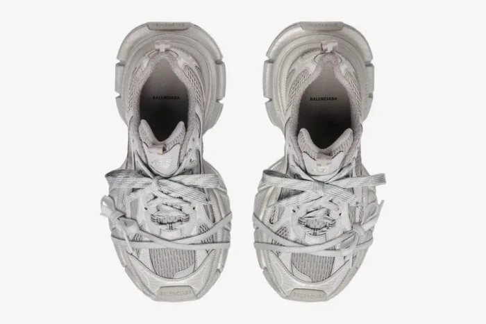 Top-down view of grey Balenciaga 3XL reflective mesh and polyurethane low top sneakers. - SKU 734734W3XLR1281