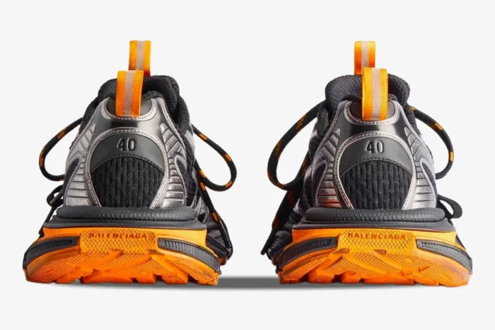 Rear view of Balenciaga 3XL sneakers in orange and grey mesh with size 40 on the heel. - SKU 734734W3XL31178