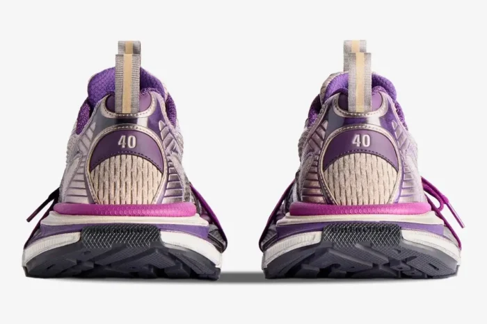 Back view of Balenciaga 3XL mesh and polyurethane sneakers in purple and grey showing size 40 on the heel. - SKU 241342F128023