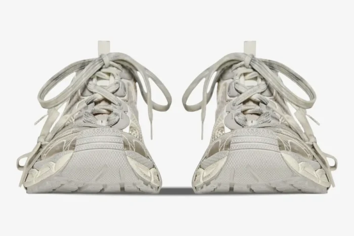 Front view of Balenciaga 3XL sneakers in reflective distressed mesh and polyurethane beige. - SKU 734734W3XL49191