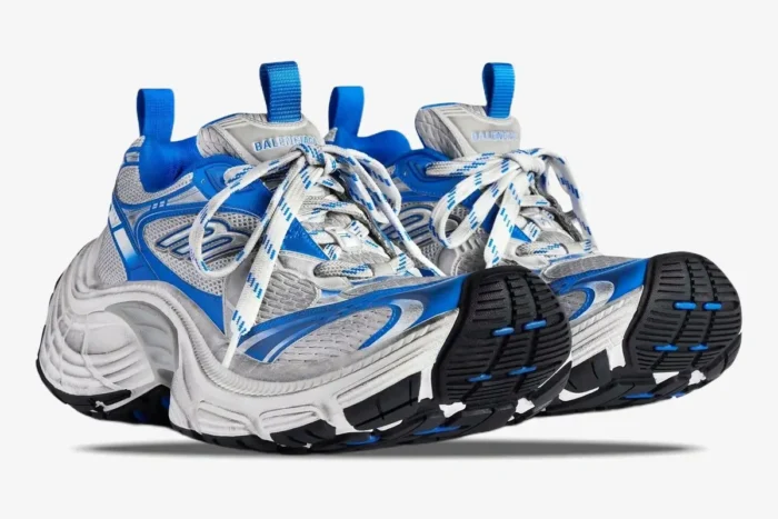 Balenciaga 6XL Sneaker in grey, blue, and white, shown from a three-quarter front perspective. - SKU 815859W2MV21490