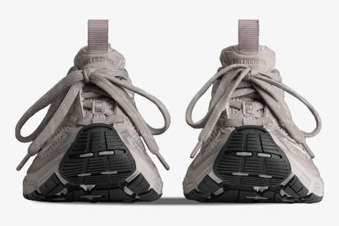 Front view of a pair of Balenciaga 6XL Grey Oversized Edition sneakers with thick laces and black soles. - SKU 815853W2MV22211