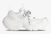 Side profile of the Balenciaga 6XL Sneaker White Oversized Edition with a chunky sole and mesh panels. - SKU 815853W2MV29000