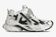 Balenciaga Runner Gradient Sneaker in white and black, side profile view with distressed finish. - SKU 677403W3RB19010