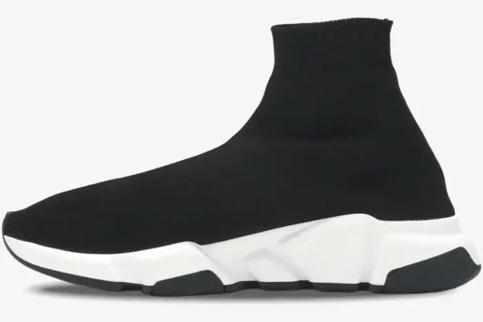 Balenciaga Speed Graffiti Trainer in black and white, side profile view. - SKU 605972W05GE1015