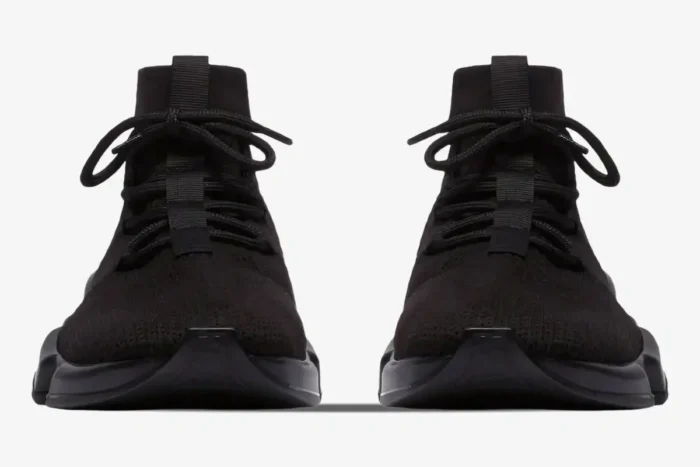 Front view of a pair of black Balenciaga Speed Lace-Up Recycled Knit sneakers. - SKU 617196W2DB11013
