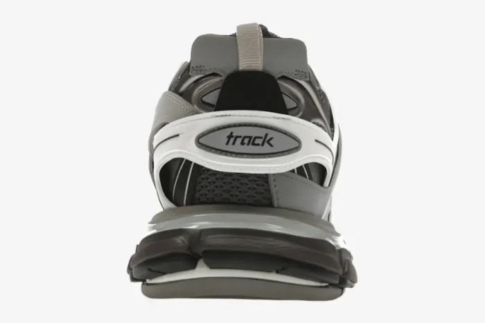 Rear view of a Balenciaga Track Led gray light-up sneaker showing the heel and chunky sole. - SKU 542023W1GB71214