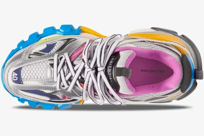 Top-down view of Balenciaga Track Leather Free white silver multi-colored sneaker. - SKU 542023W2FSA8123
