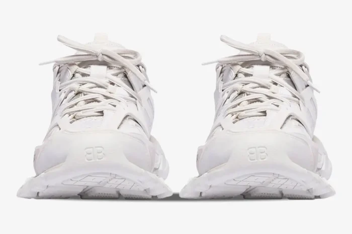 Front view of white Balenciaga Track multi-layered sneakers featuring chunky soles and BB logo detail. - SKU 542023W1GB19000