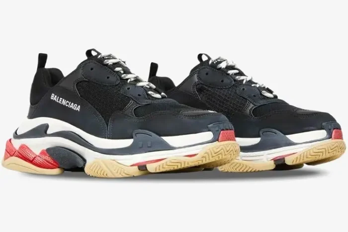 Balenciaga Triple S sneakers in black, white, and red, shown from a side profile perspective. - SKU 533882W09OM1000