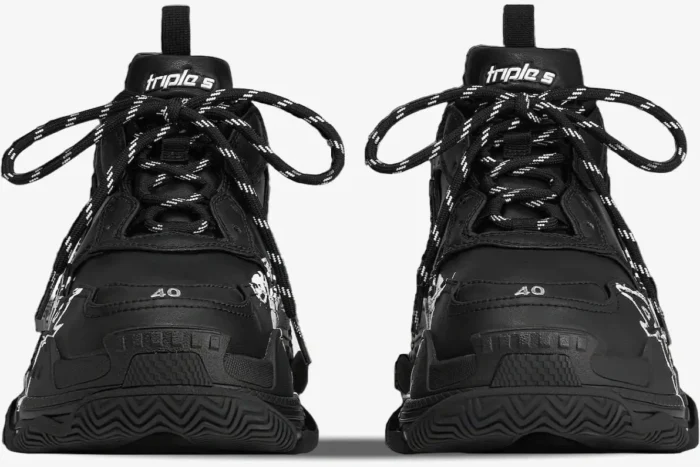 Front view of black Balenciaga Triple S DIY Metal Artwork sneakers with size 40 on the toe. - SKU 536737W2FAY1090