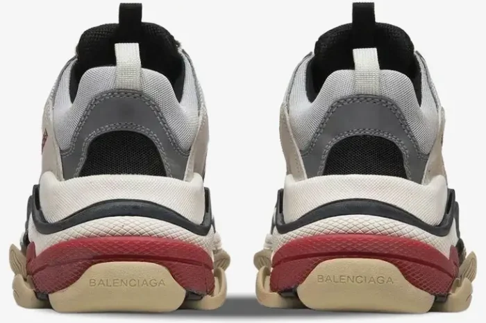 Rear view of Balenciaga Triple S Silver Black Metallic sneakers showing the chunky layered sole and heel branding. - SKU 524039W09O68165