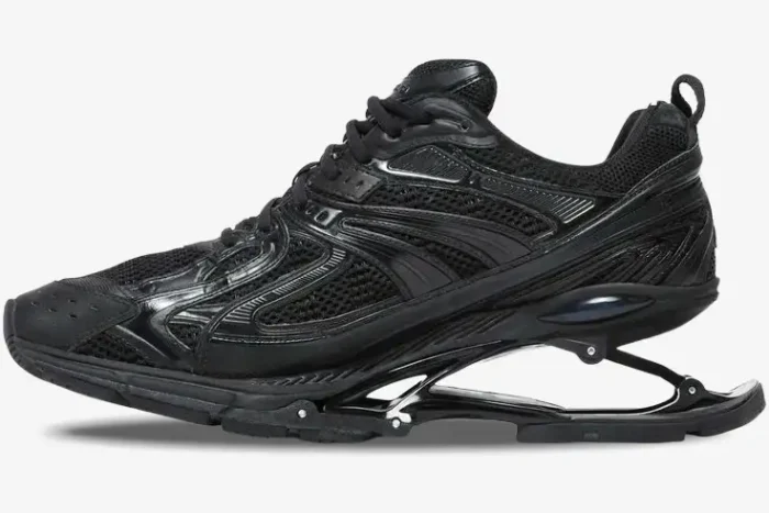 Balenciaga X-Pander black distressed sneaker with suspended heel, side profile view. - SKU 653871W2RA21000