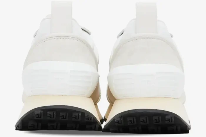 Rear view of Balmain B-Court Racer sneakers in white and cream with textured soles. - SKU am1vi305tsyh