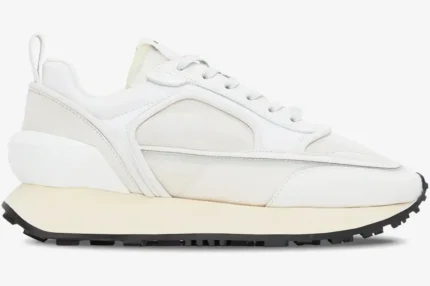 Side view of Balmain B-Court Racer sneakers in white and cream with a chunky sole. - SKU am1vi305tsyh