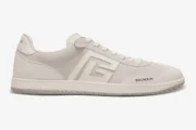 Side view of Balmain Swan off-white suede and smooth leather trainers. - SKU FM1VI360LWSC