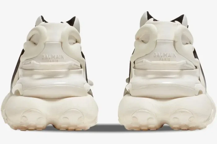 Rear view of Balmain Unicorn Low Top White sneakers featuring a chunky, sculptural heel design. - SKU YM0VJ309KNED-GAB