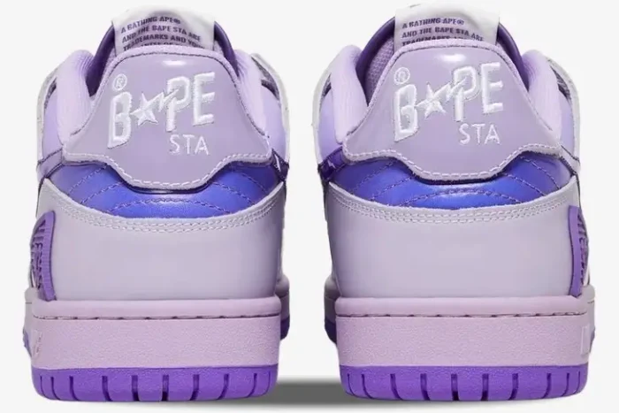 Rear view of A Bathing Ape Sk8 Sta M1 Purple Gradient sneakers showing heel branding. - SKU 1I30191003-PUR