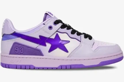 A Bathing Ape Sk8 Sta M1 'Purple Gradient' sneaker in a side profile view featuring shades of lavender and purple. - SKU 1I30191003-PUR