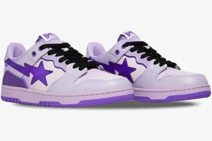 A Bathing Ape Sk8 Sta M1 Purple Gradient sneakers in a three-quarter side view with black laces. - SKU 1I30191003-PUR
