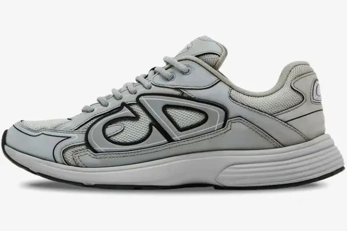 Side profile of Christian Dior B30 sneaker in grey mesh and technical fabric. - SKU 3SN279ZRD_H868