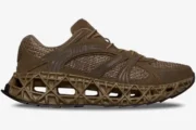 Side profile of Christian Dior B35 NXXT sneakers in brown khaki with a unique lattice-structured midsole. - SKU 3SN299ZUY_H760