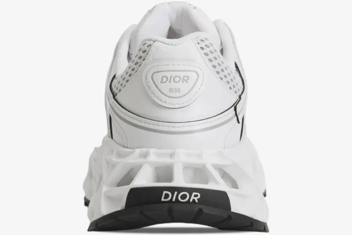 Back view of Christian Dior B35 NXXT sneaker in white grey featuring a 3D-printed lattice heel. - SKU 3SN323ZCY_H068