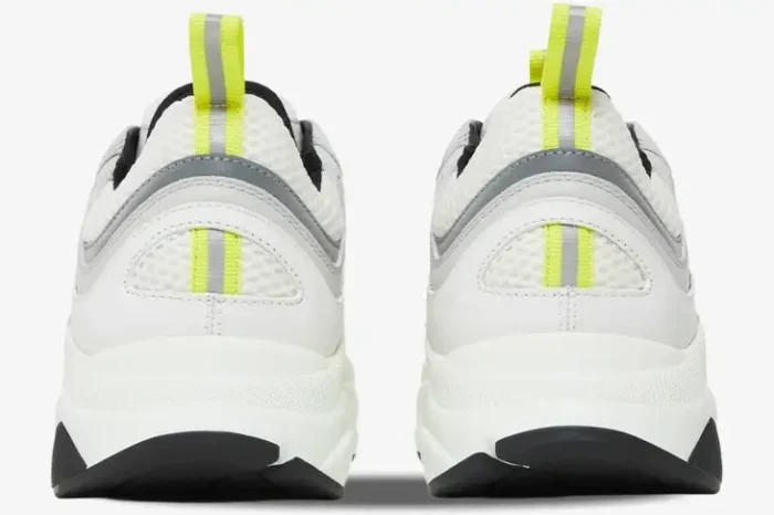 Rear view of Dior B22 'White Yellow' technical mesh and leather sneakers. - SKU 3SN231YKA_H061
