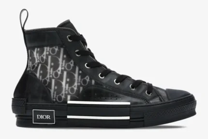 Dior B23 High Top Oblique Canvas sneaker in black and grey, side profile view. - SKU 3SH118YNT_H960