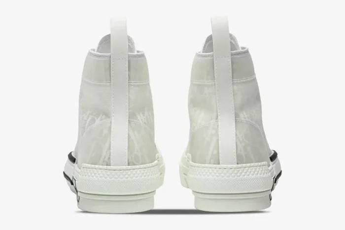 Rear view of Dior B23 High sneakers in transparent white with raised Dior Oblique pattern. - SKU 3SH129ZOO_H060