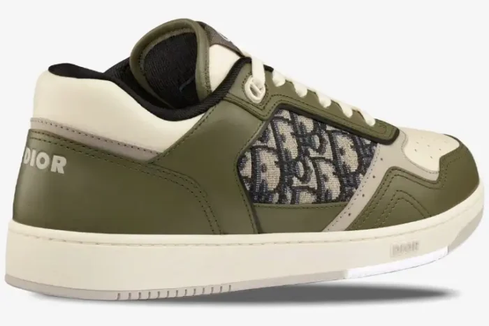 Dior B27 Low sneaker in olive and beige with Oblique jacquard, rear three-quarter view. - SKU 3SN272ZIR_H661