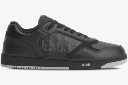 Side profile of a black Dior B27 Low Top sneaker featuring Oblique Galaxy leather and a grey sole. - SKU 3SN272ZPR_H969
